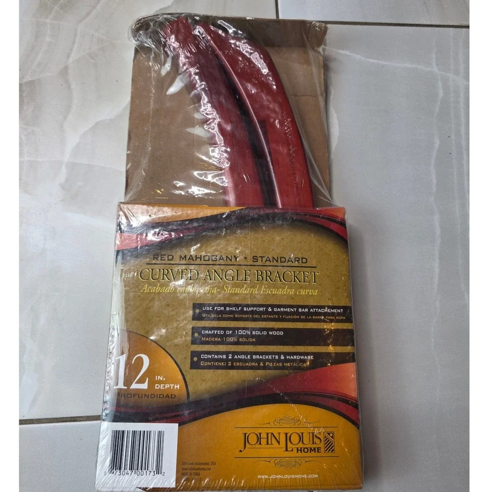 John Louis Home Red Mahogany 12in Curved Angle Wood Shelf Bracket 2pk JLH-517 W1